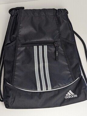Adidas Alliance II Sackpack Drawstring Gym Bag Black White 3-Stripe EUC